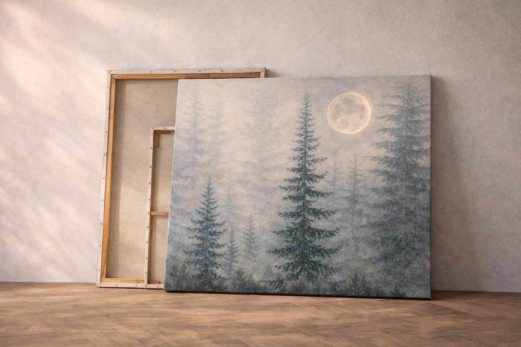 Green Forest Canvas Art: Moon Landscape Above Bed Wall Art