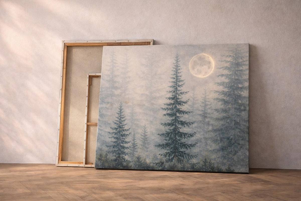 Green Forest Canvas Art: Moon Landscape Above Bed Wall Art