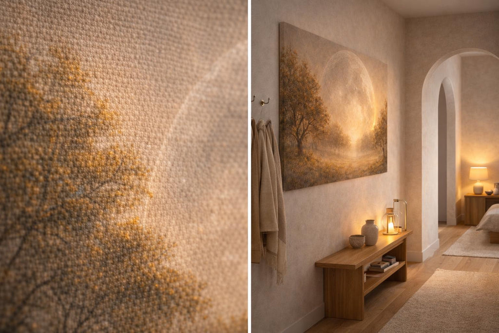 Golden Moon Landscape Canvas Print: Ethereal Celestial Wall Art