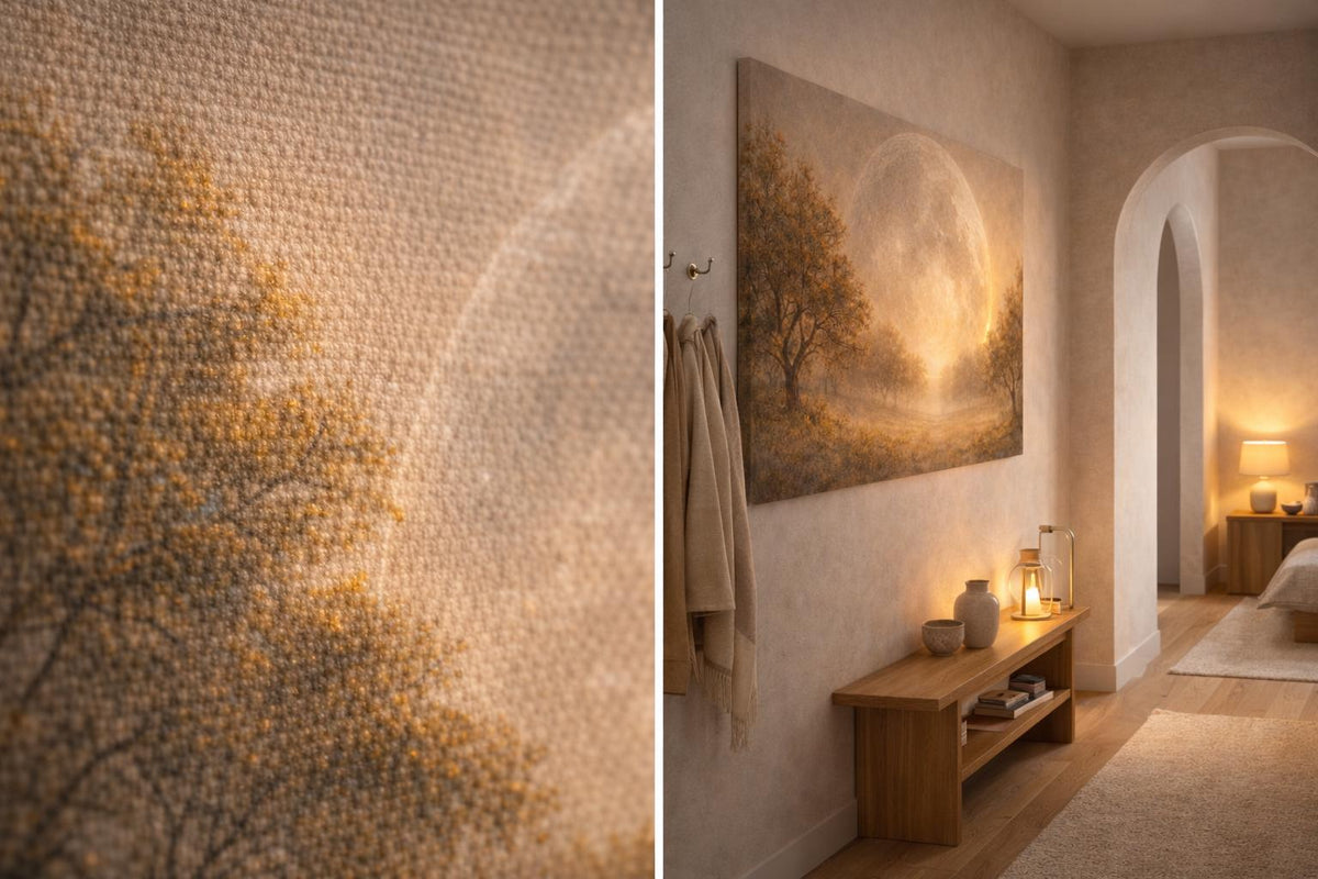 Golden Moon Landscape Canvas Print: Ethereal Celestial Wall Art