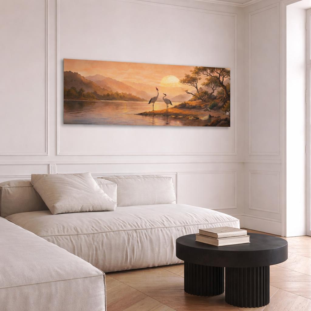 Japanese Crane Birds Canvas Print, Home Decor, Panoramic Wall Decor