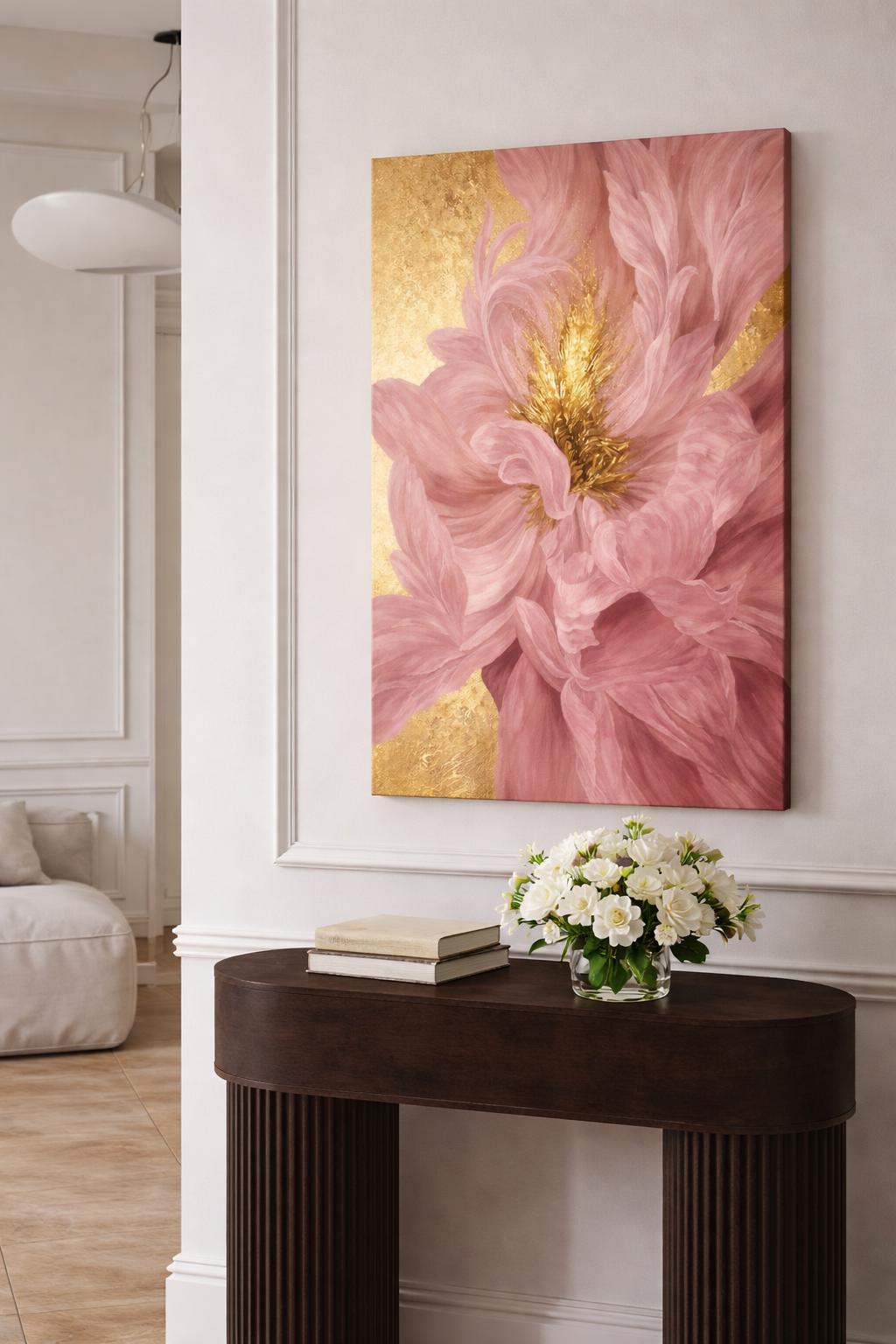 Blush Pink Peony Canvas Art, Abstract Floral Wall Decor, Bedroom Above Bed Decor
