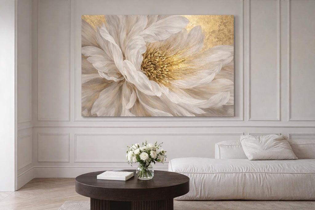 Beige Peony Canvas Print, Abstract Floral Decor, Bedroom Wall Art