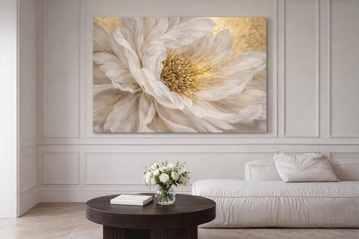 Beige Peony Canvas Print, Abstract Floral Decor, Bedroom Wall Art