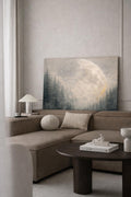 Giant Moon Pine Forest Canvas, Moody Celestial Landscape, Neutral Over Bed Art