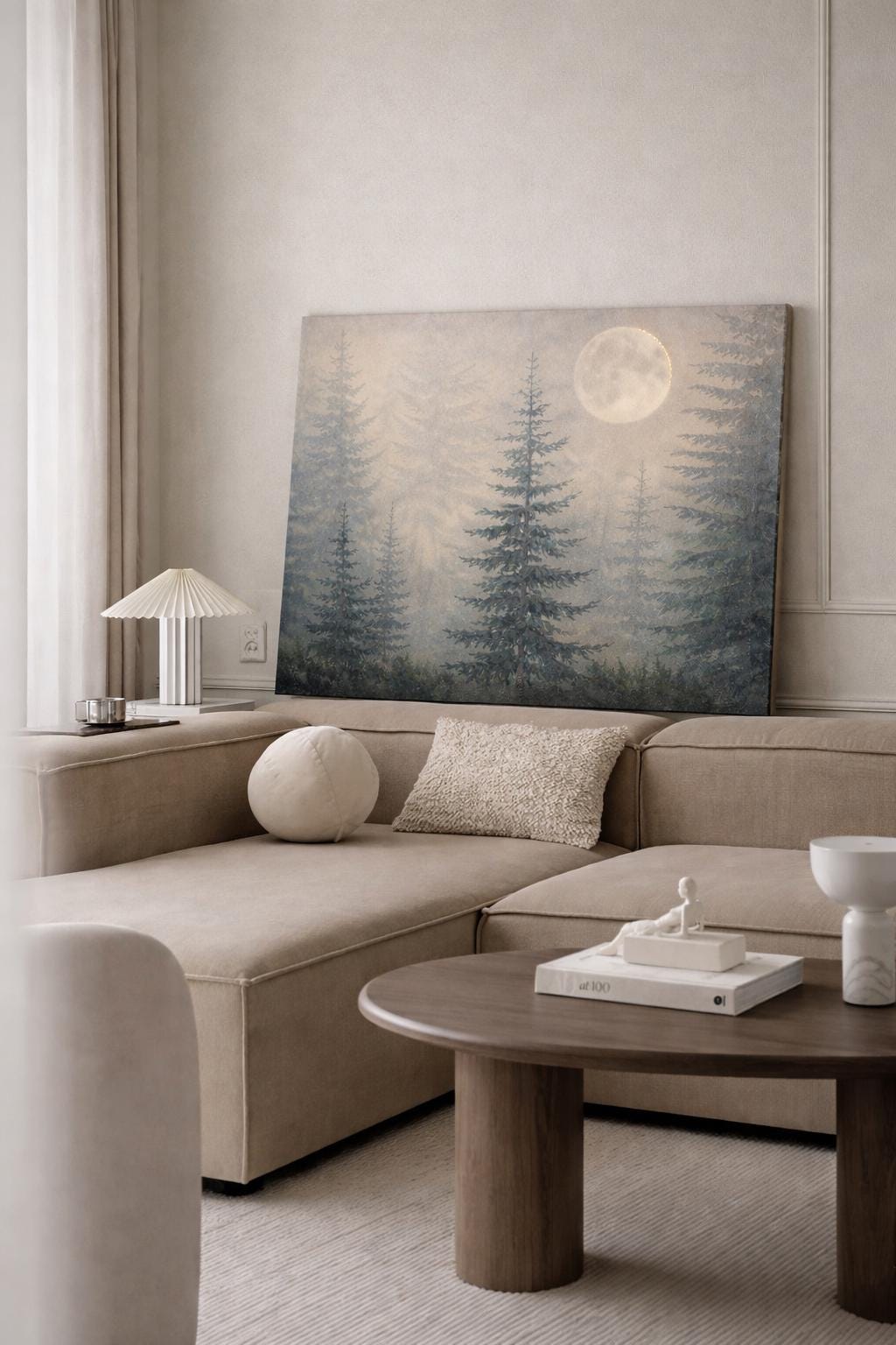 Green Forest Canvas Art: Moon Landscape Above Bed Wall Art