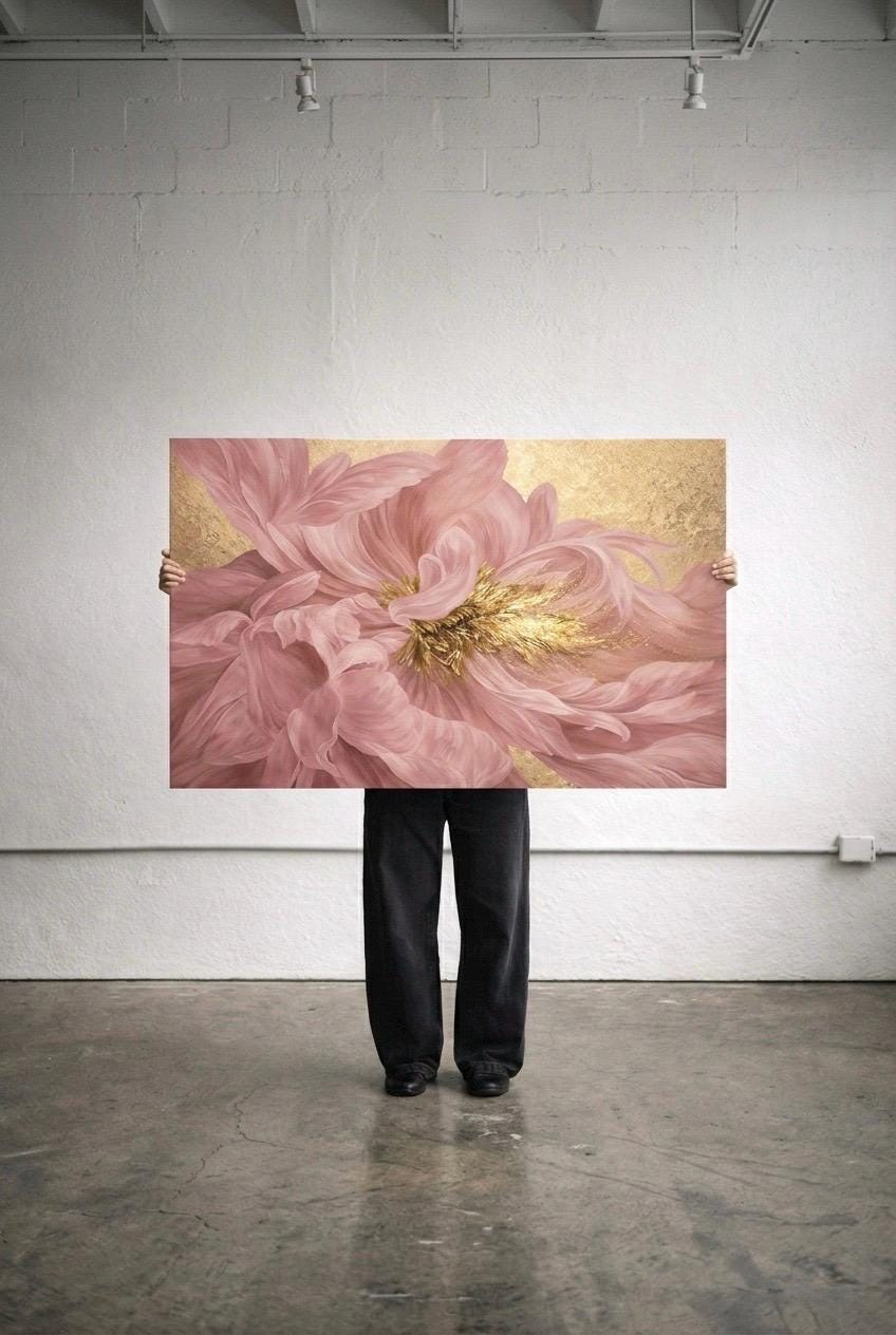 Blush Pink Peony Canvas Art, Abstract Floral Wall Decor, Bedroom Above Bed Decor