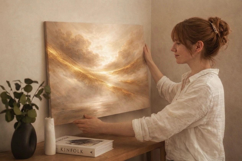 Golden Abstract Canvas Print, Ethereal Clouds, Horizontal Wall Decor