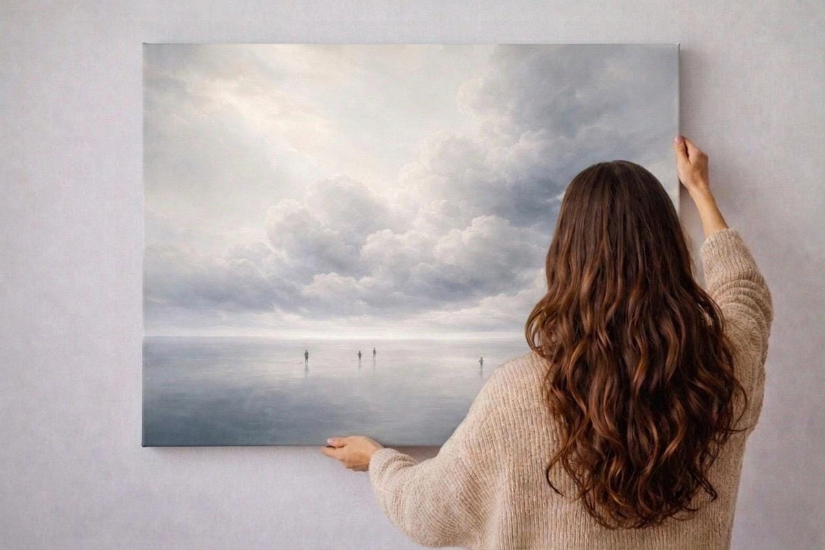 Neutral Wall Decor Clouds  Canvas Print - Minimalist Above Bed Bedroom Decor Art - Wabi-Sabi