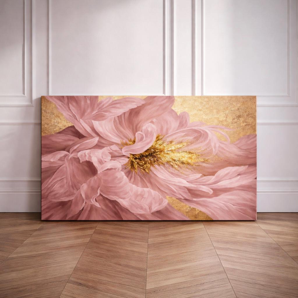 Blush Pink Peony Canvas Art, Abstract Floral Wall Decor, Bedroom Above Bed Decor