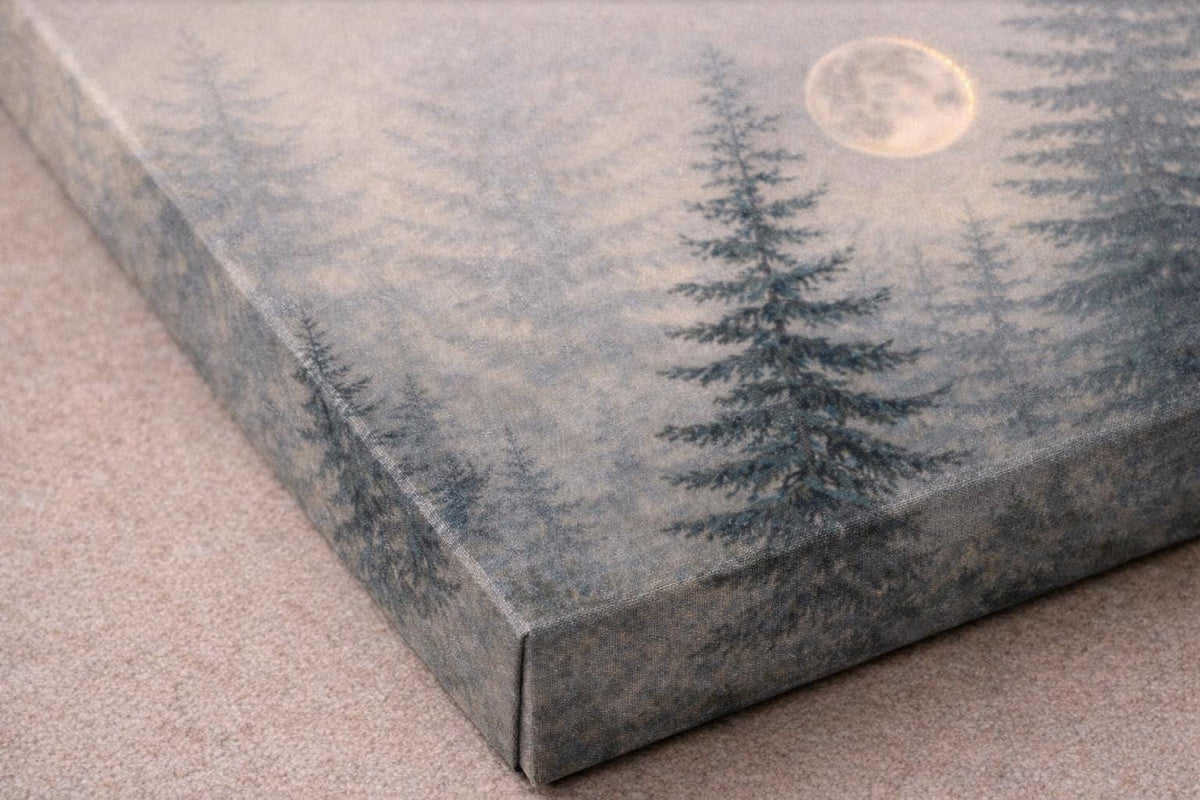 Green Forest Canvas Art: Moon Landscape Above Bed Wall Art