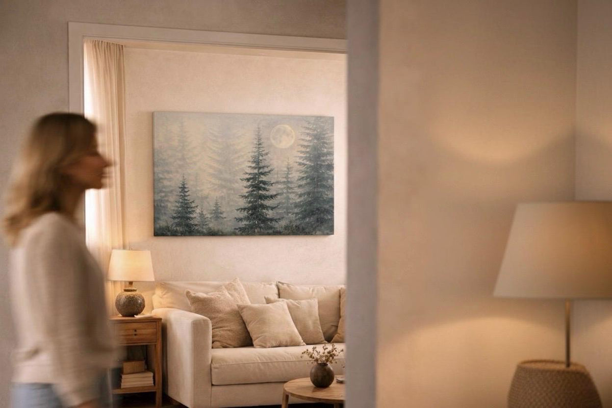 Green Forest Canvas Art: Moon Landscape Above Bed Wall Art