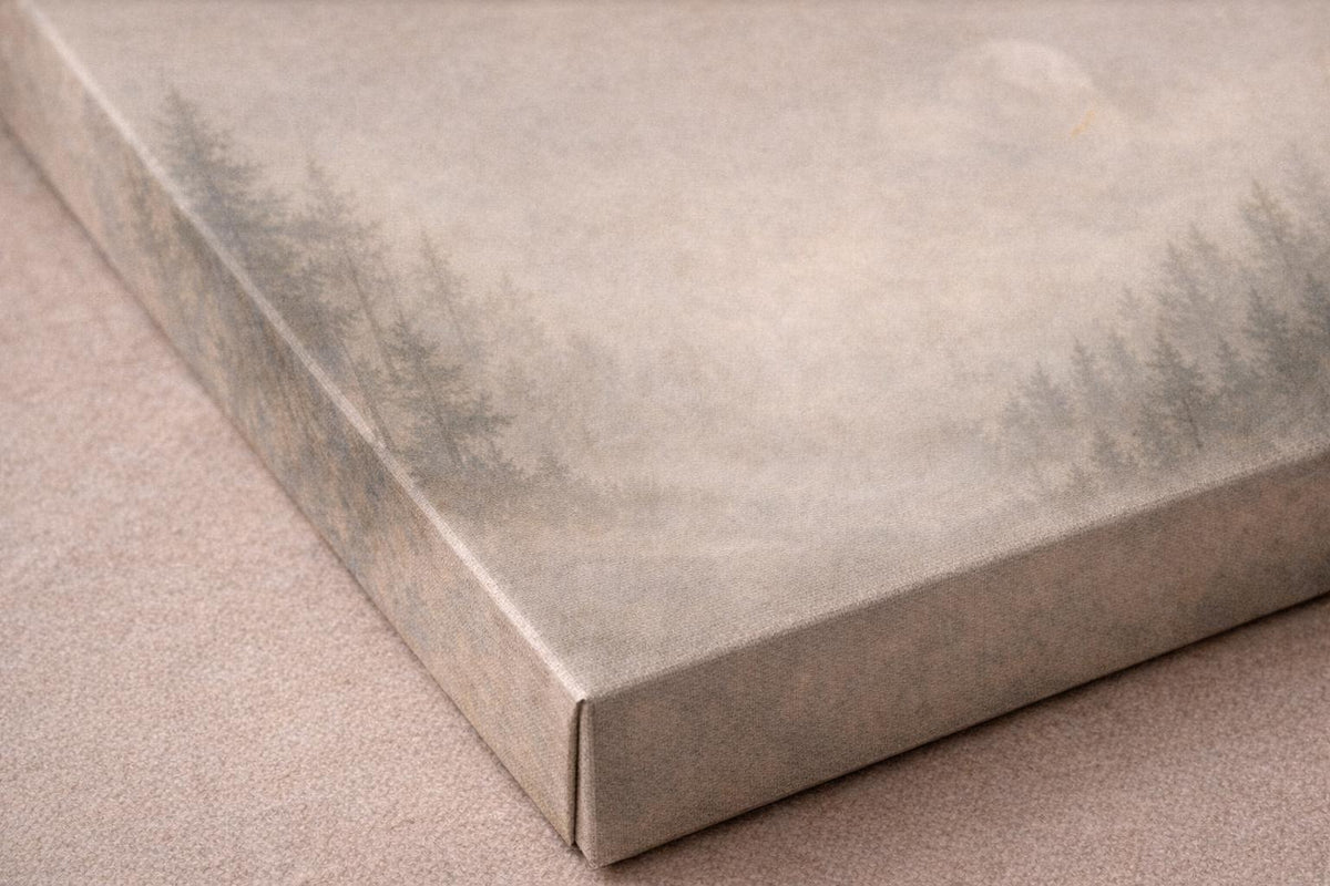 Giant Moon Pine Forest Canvas, Moody Celestial Landscape, Neutral Over Bed Art