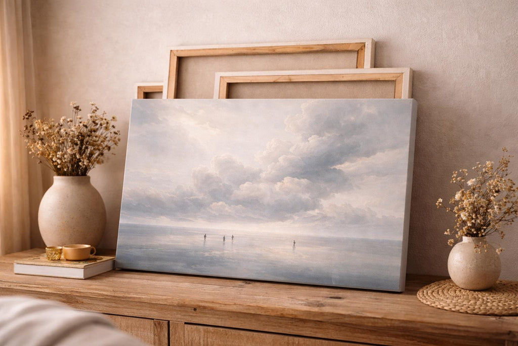 Neutral Wall Decor Clouds  Canvas Print - Minimalist Above Bed Bedroom Decor Art - Wabi-Sabi