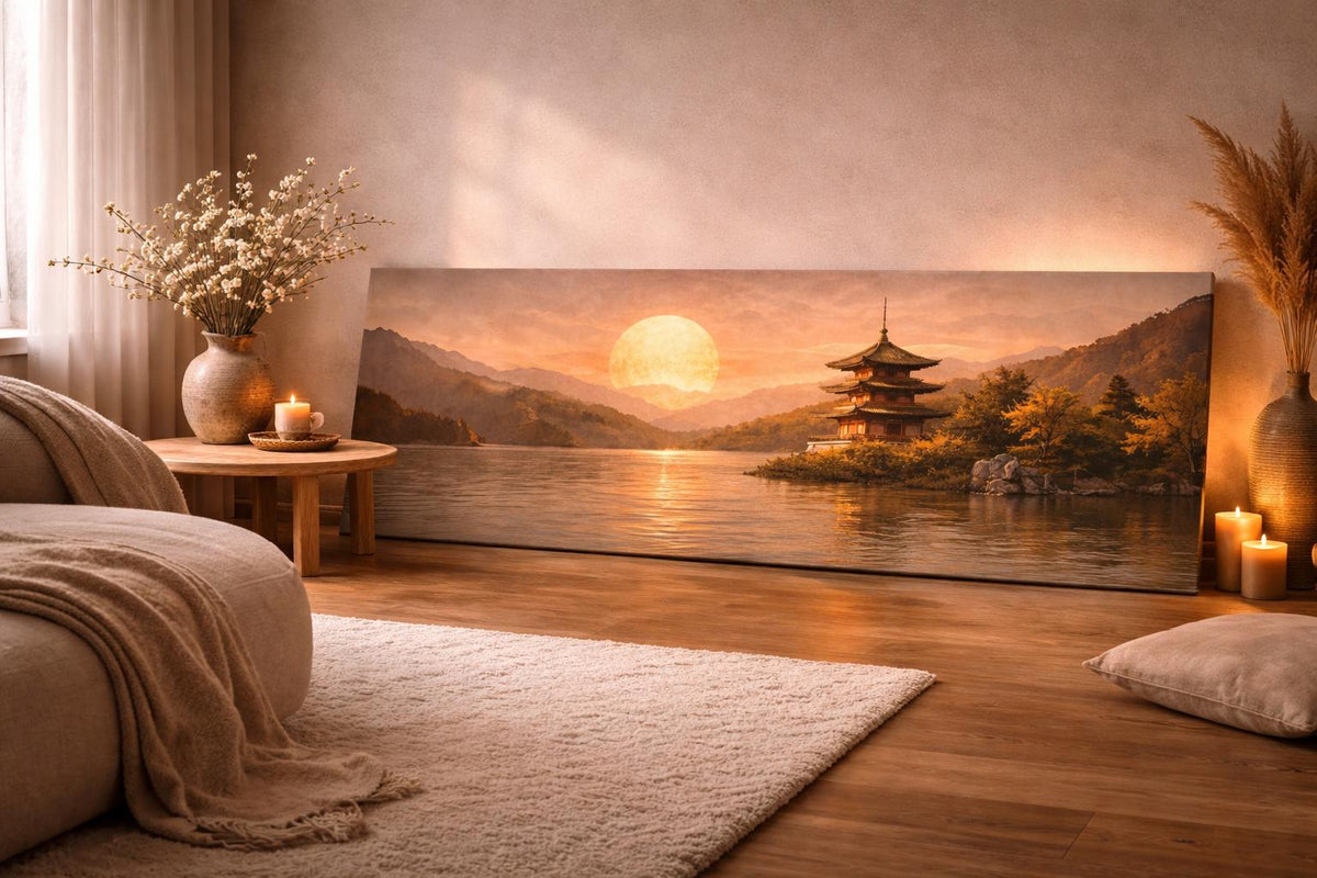Pagoda Canvas Promt | Japandi Above Bed Statement Piece