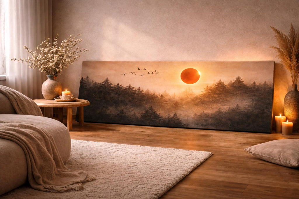 Flock of Birds Long Narrow Canvas Print, Bedroom Decor