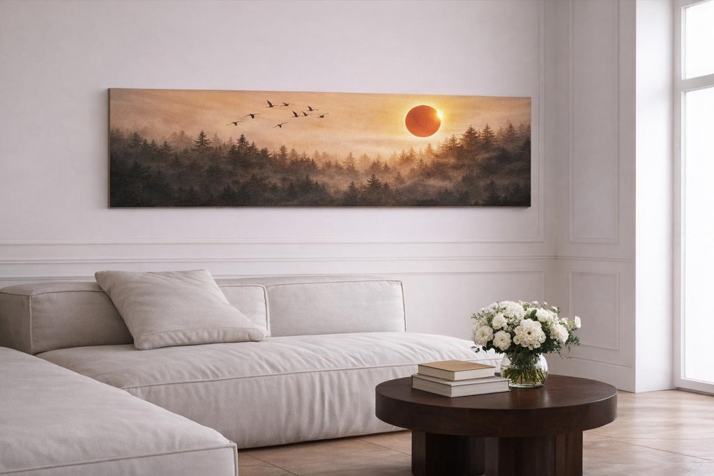 Flock of Birds Long Narrow Canvas Print, Bedroom Decor