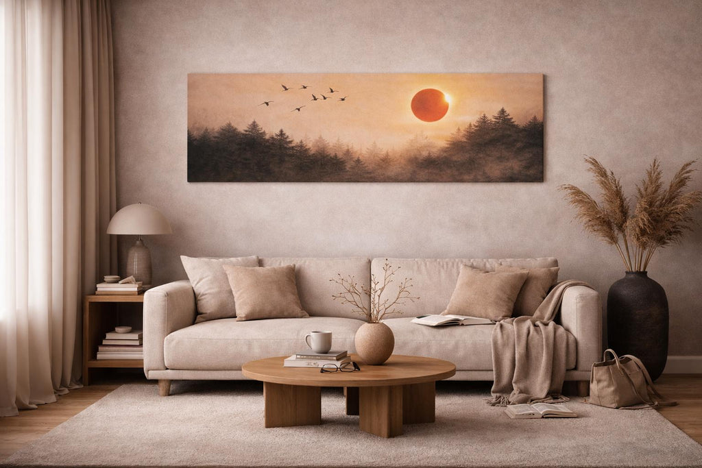 Flock of Birds Long Narrow Canvas Print, Bedroom Decor