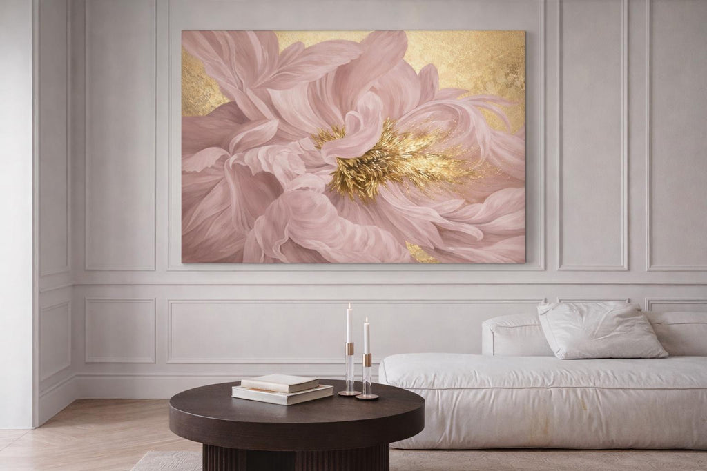 Blush Pink Peony Canvas Art, Abstract Floral Wall Decor, Bedroom Above Bed Decor