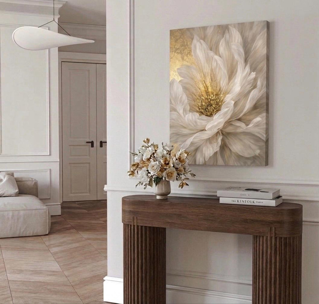 Beige Peony Canvas Print, Abstract Floral Decor, Bedroom Wall Art