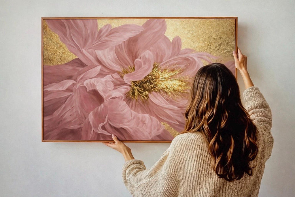 Blush Pink Peony Canvas Art, Abstract Floral Wall Decor, Bedroom Above Bed Decor