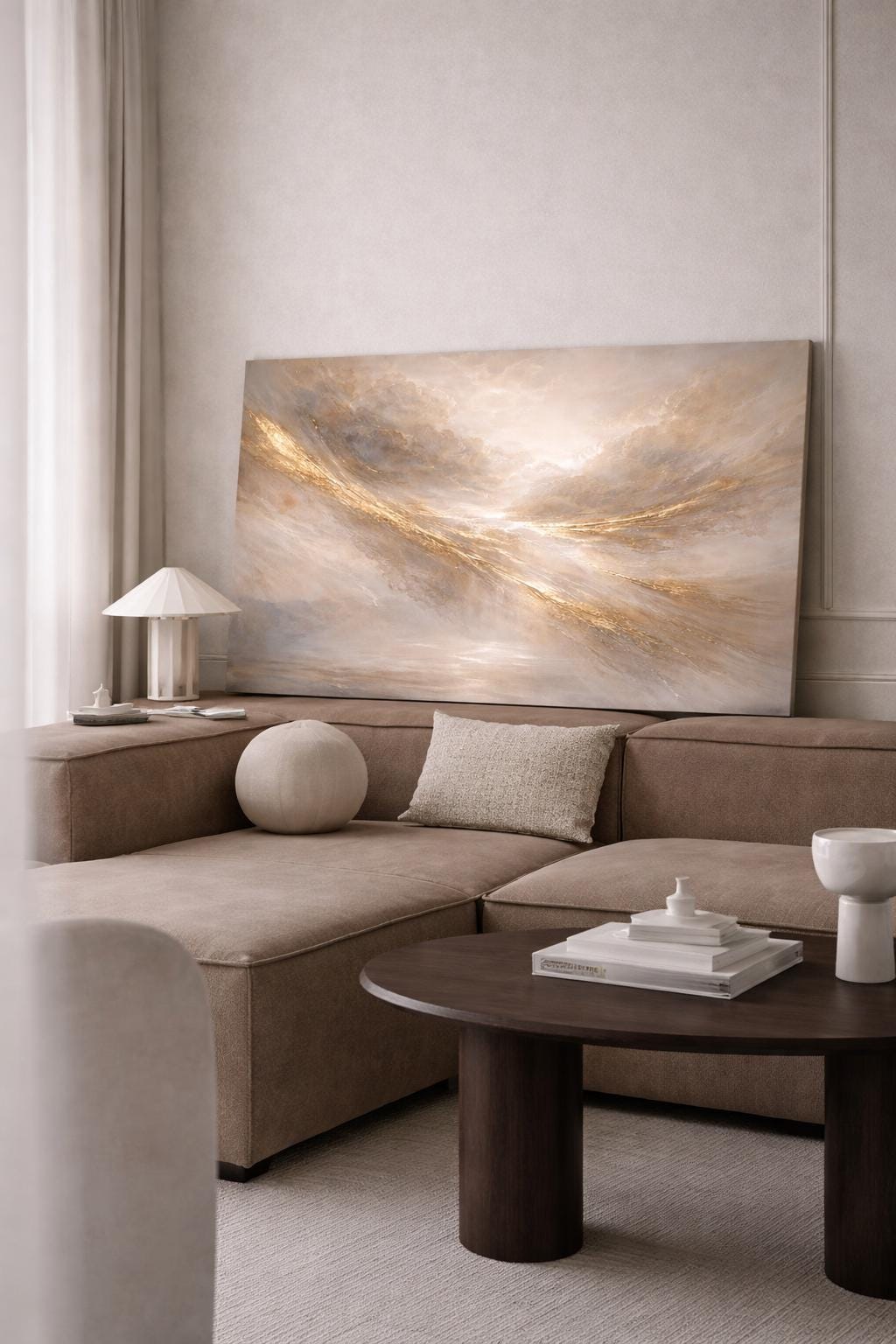 Golden Abstract Canvas Print, Ethereal Clouds, Horizontal Wall Decor