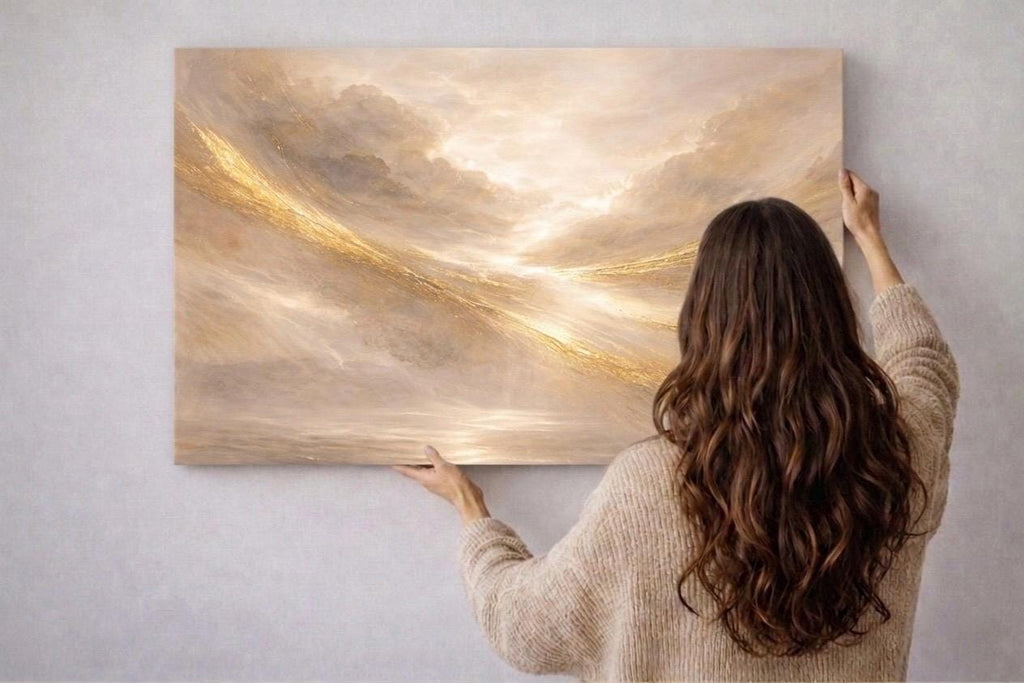 Golden Abstract Canvas Print, Ethereal Clouds, Horizontal Wall Decor