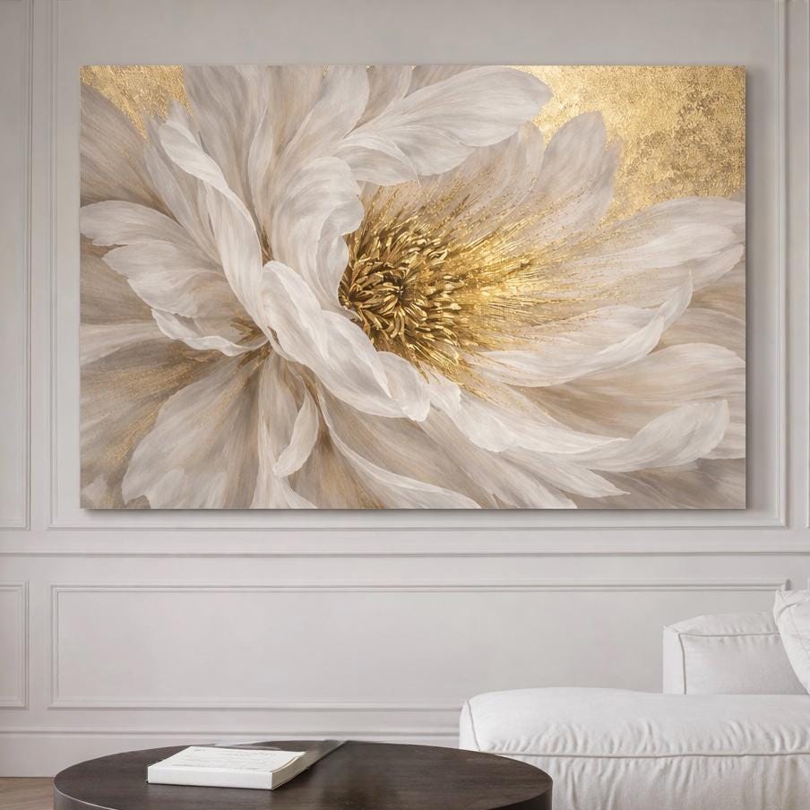 Beige Peony Canvas Print, Abstract Floral Decor, Bedroom Wall Art