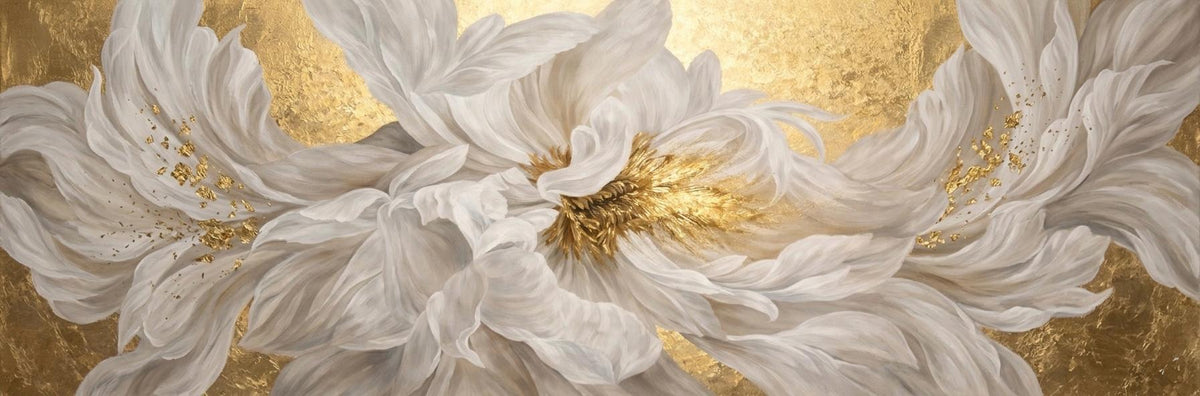Panorama White Peony Floral Canvas Art, Abstract Blossom Wall Decor, Above Bed