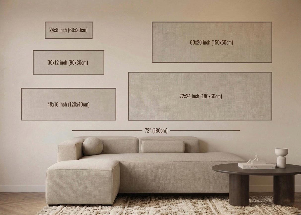 Minimalist Beige Moon Panoramic Canvas Print, Neutral Japandi Wall Decor