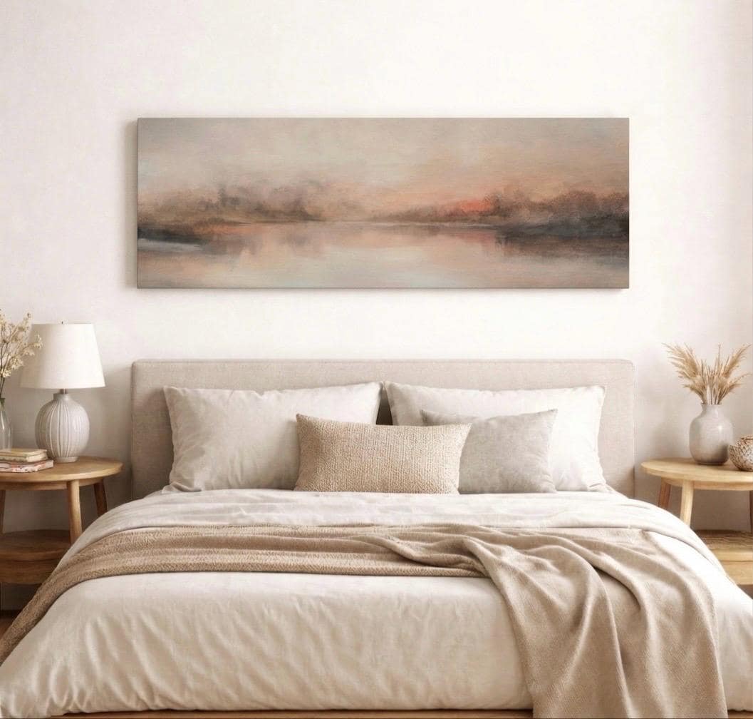 Neutral Beige Landscape Canvas Print, Minimalist Wall Decor, Panoramic Living Room Art