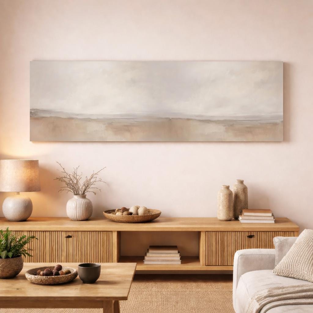 Neutral Landscape Canvas Print, Panoramic Wabi Sabi Wall Art, Extra Large Bedroom Decor