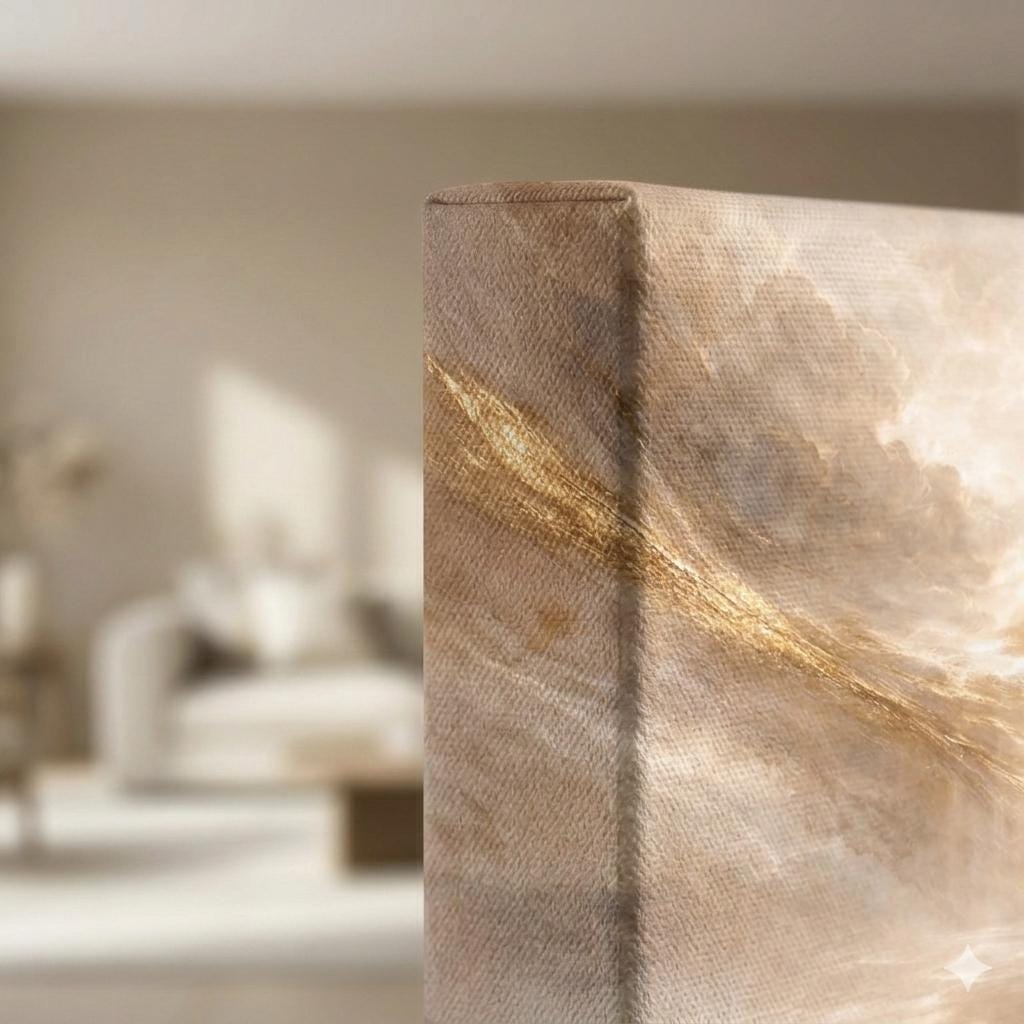 Golden Abstract Canvas Print, Ethereal Clouds, Horizontal Wall Decor