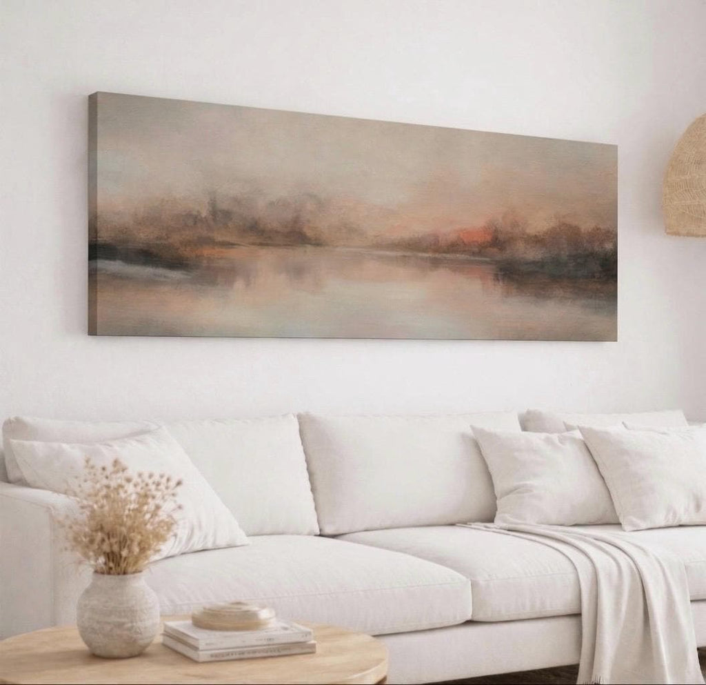 Neutral Beige Landscape Canvas Print, Minimalist Wall Decor, Panoramic Living Room Art
