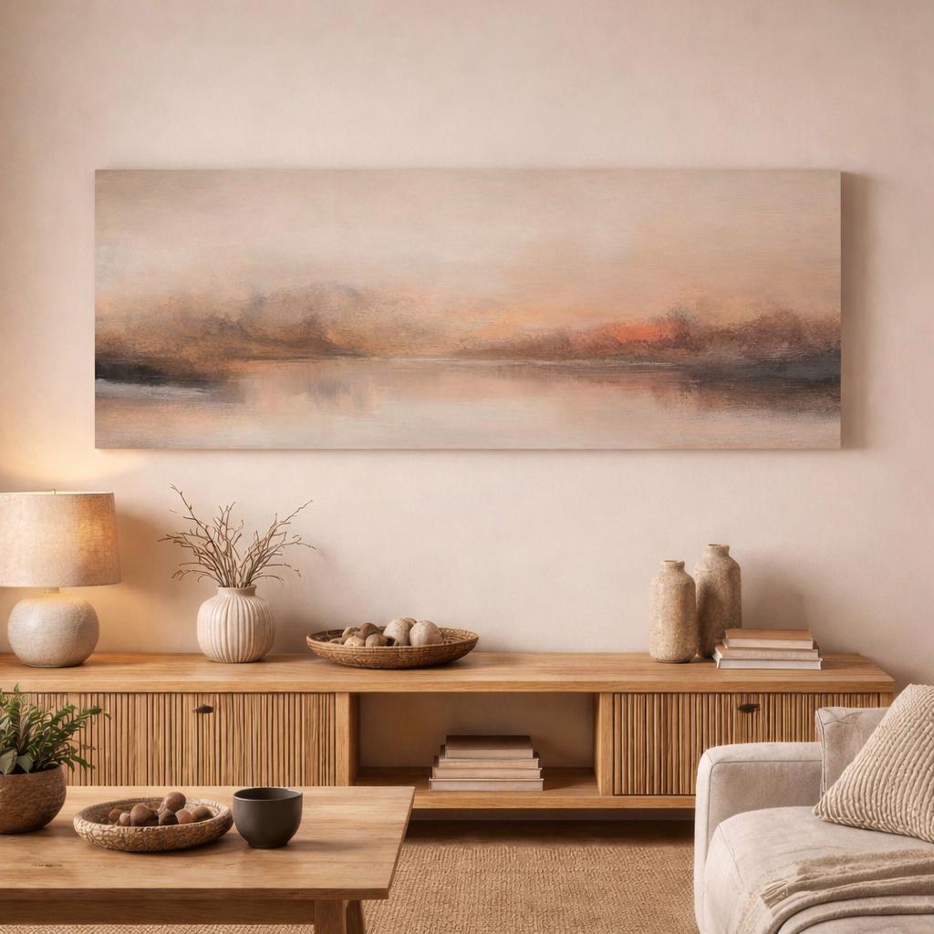 Neutral Beige Landscape Canvas Print, Minimalist Wall Decor, Panoramic Living Room Art