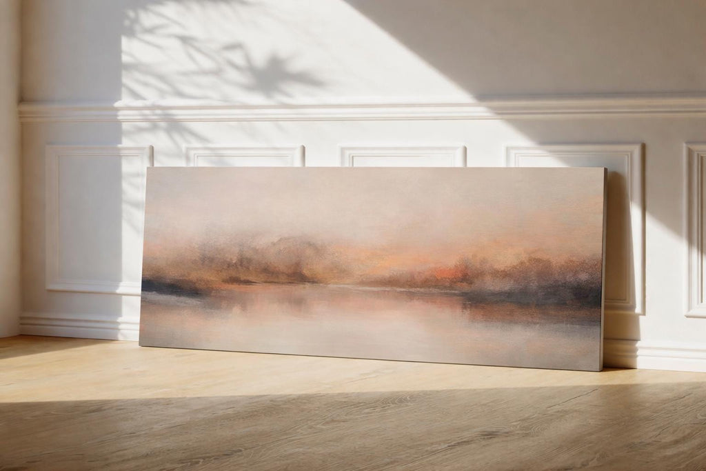 Neutral Beige Landscape Canvas Print, Minimalist Wall Decor, Panoramic Living Room Art