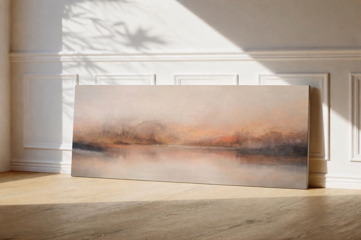 Neutral Beige Landscape Canvas Print, Minimalist Wall Decor, Panoramic Living Room Art