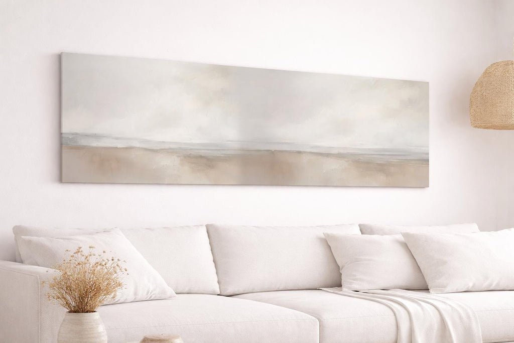 Neutral Landscape Canvas Print, Panoramic Wabi Sabi Wall Art, Extra Large Bedroom Decor