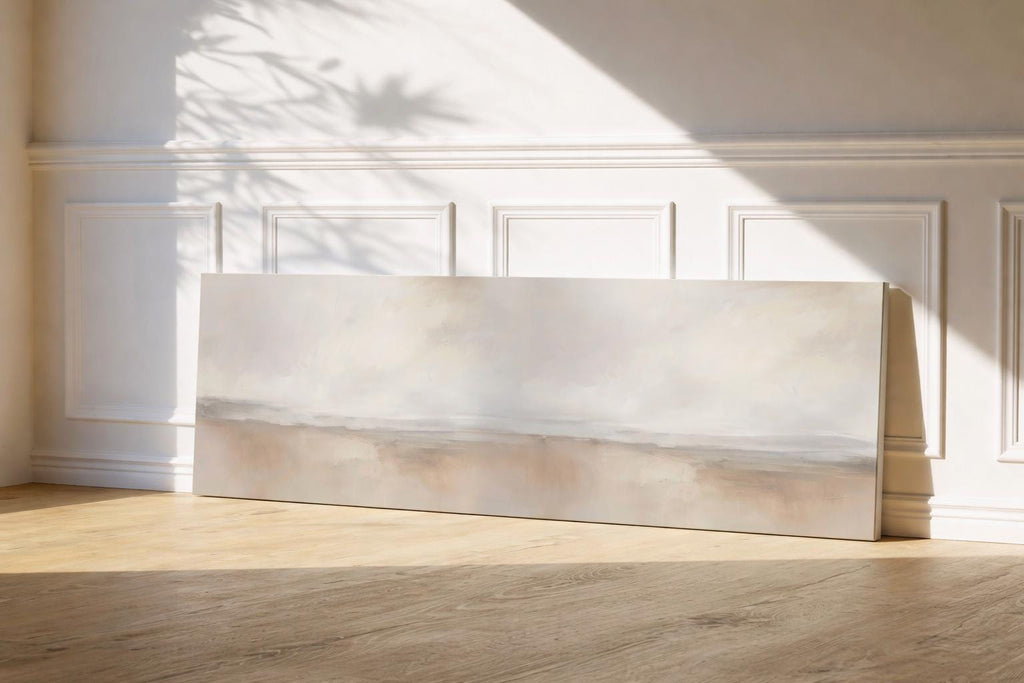 Neutral Landscape Canvas Print, Panoramic Wabi Sabi Wall Art, Extra Large Bedroom Decor