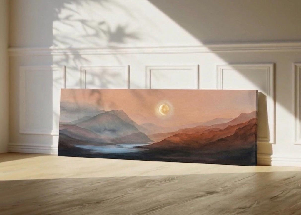 Earth Tone Brown Canvas Print, Abstract Landscape, Japandi Above Bed Piece