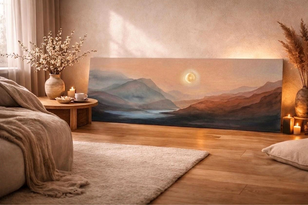 Earth Tone Brown Canvas Print, Abstract Landscape, Japandi Above Bed Piece