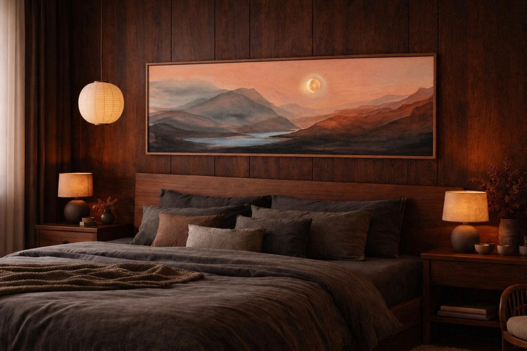 Earth Tone Brown Canvas Print, Abstract Landscape, Japandi Above Bed Piece