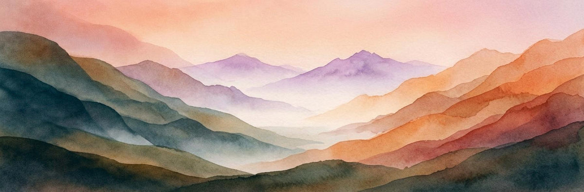 Panoramic Abstract Watercolor Mountain Wall Art - Large Horizontal Landscape Canvas Print