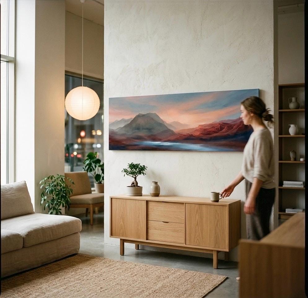Earth Tone Muted Terracotta Wall Art, Above Bed Landscape Canvas Print