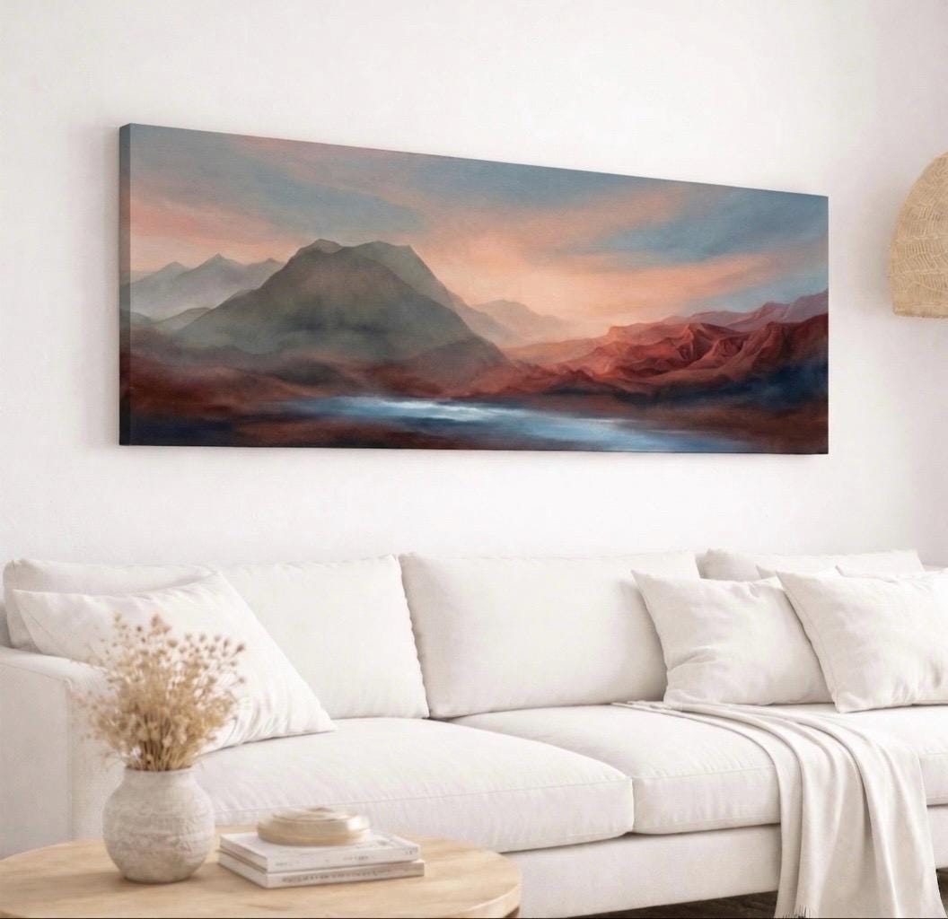 Earth Tone Muted Terracotta Wall Art, Above Bed Landscape Canvas Print