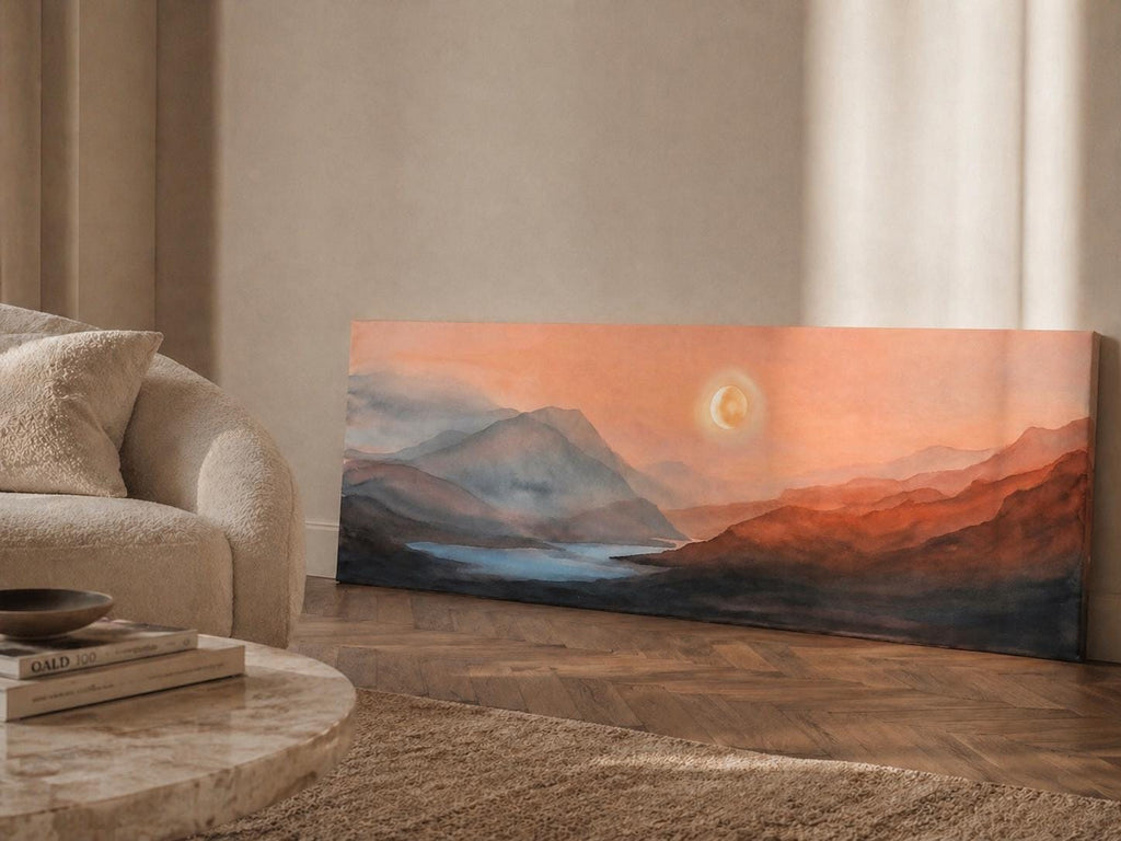 Earth Tone Brown Canvas Print, Abstract Landscape, Japandi Above Bed Piece
