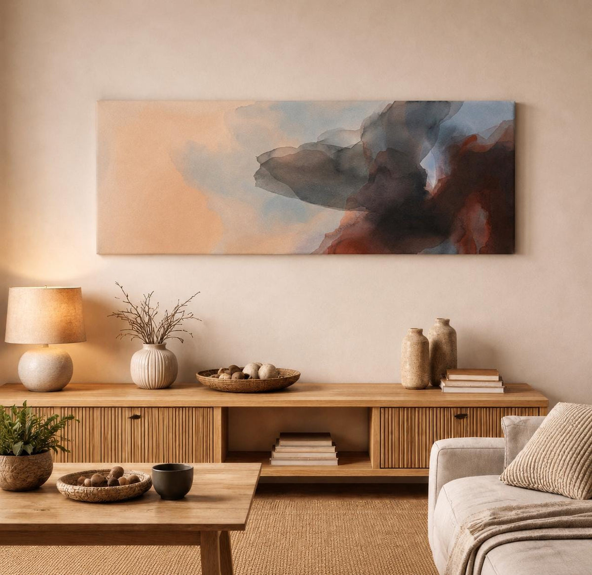 Abstract Neutral Canvas Print, Minimalist Landscape, Japandi Interior Decor