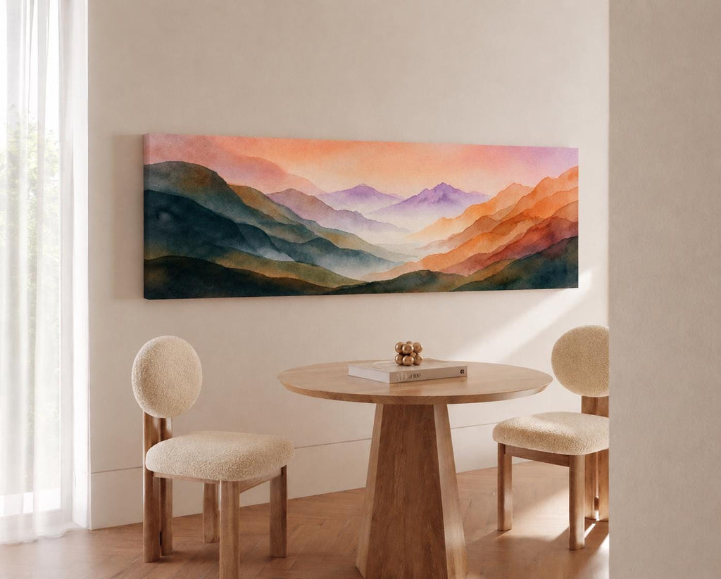 Panoramic Abstract Watercolor Mountain Wall Art - Large Horizontal Landscape Canvas Print