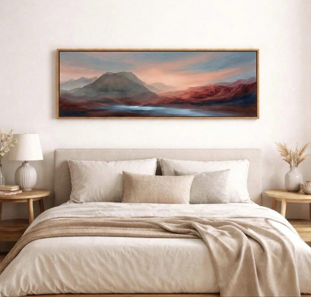Earth Tone Muted Terracotta Wall Art, Above Bed Landscape Canvas Print