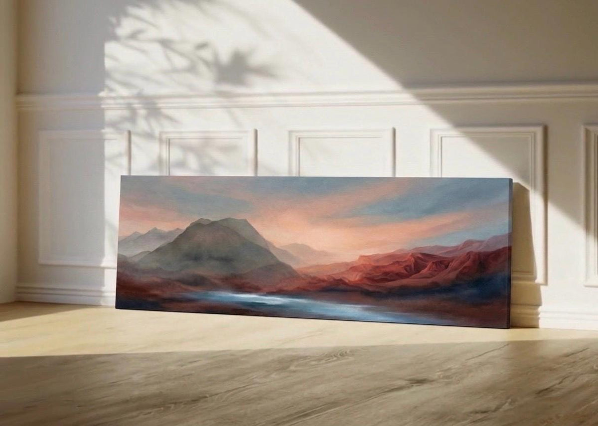 Earth Tone Muted Terracotta Wall Art, Above Bed Landscape Canvas Print